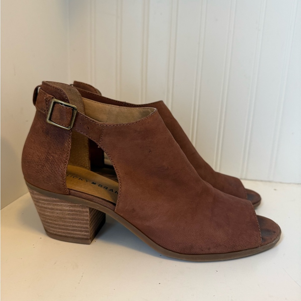 Lucky Brand Women's Brown LeatgerPeep-Toe Ankle Boots 9.5M